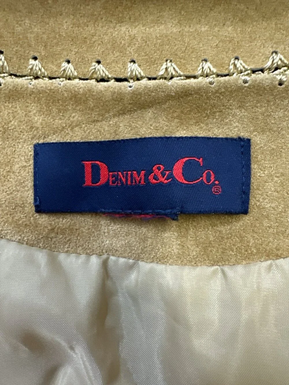 Denim & Co Womens 2X Patchwork Leather Suede Jacket Tan Brown Crochet Stitch 70s